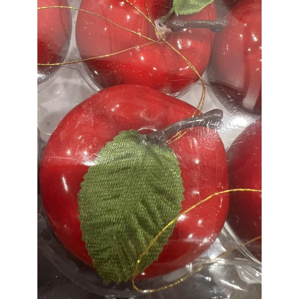 Vintage Lot 12 Hanging Christmas Apples Ornaments (New Sealed) Red Holiday